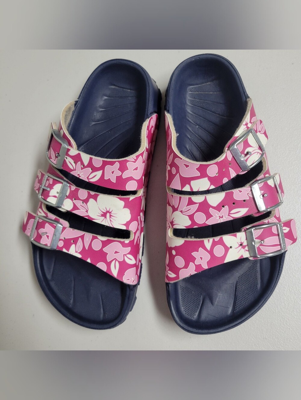 Birki's By Birkenstock SansibarPink Floral Triple-Buckle Slide Sandals Size 36.
